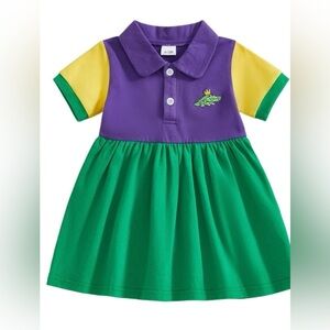 💜Mardi Gras Kids Dress with Crocodile Patch